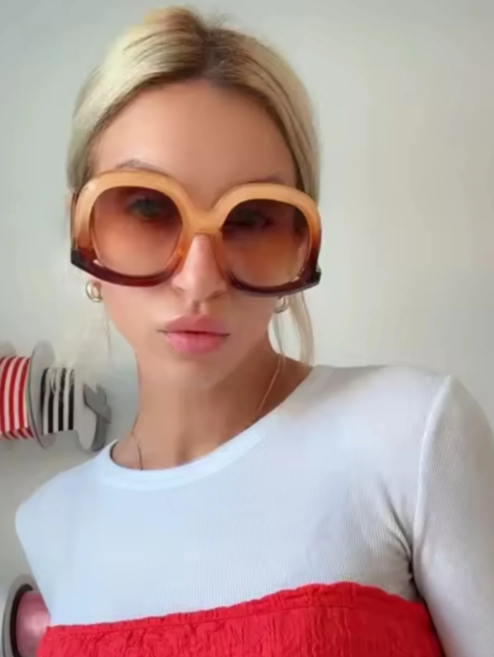 Oversized Two-Tone Brown Gradient Sunglasses - Women Accessories